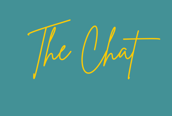 The Chat, written in yellow cursive on a teal background