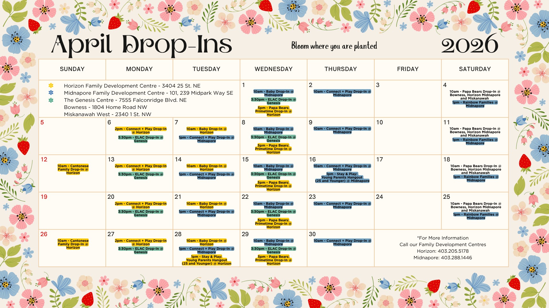 April 2026 Drop-In Calendar